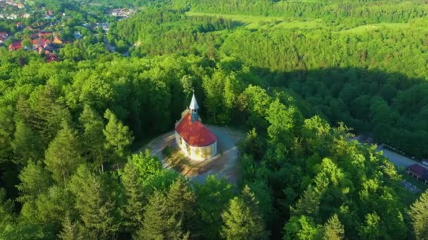 Church Mountain Zloty Stok Kosciol Gorze Aerial View Poland High — Vídeo de stock