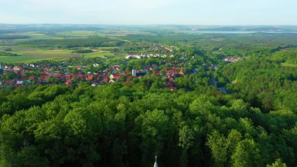 Templom Hegyen Zloty Stok Kosciol Gorze Aerial View Lengyelország Kiváló — Stock videók