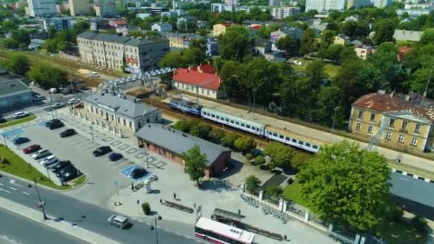 Train Railway Station Piotrkow Trybunalski Dworzec Kolejowy Aerial View Poland — Stok video
