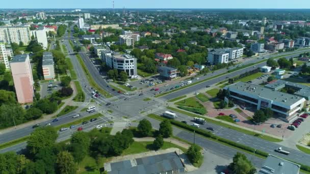 Large Crossroads Street Sikorski Piotrkow Trybunalski Aerial View Poland High — Stok video