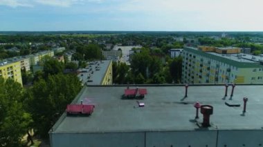 Skyscrapers Panorama Pabianice Wiezowce Rynek Aerial View Poland. High quality 4k footage