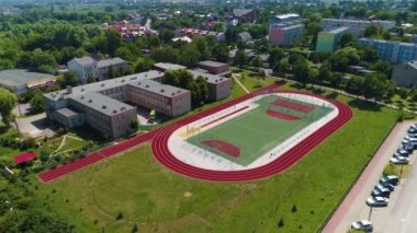 Football Field Piotrkow Trybulanski Boisko Aerial View Poland. High quality 4k footage