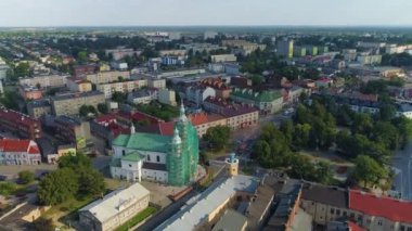 Church Center Square Plac Maja Radomsko Aerial View Poland. High quality 4k footage