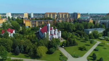 Church Piotrkow Trybulanski Kosciol Nmp Aerial View Poland. High quality 4k footage