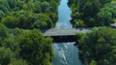 Bridge Pilica River Tomaszow Mazowiecki Aerial View Poland. High quality 4k footage