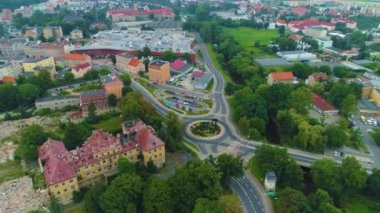 Rondo Former Hospital In Swidnica Dawny Szpital Aerial View Poland. High quality 4k footage