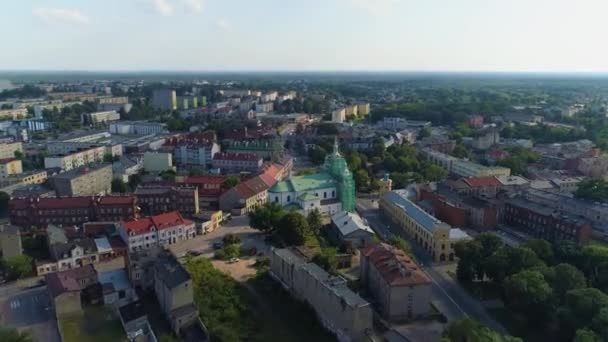 Kościół Centrum Plac Maja Radomsko Widok Lotu Ptaka Polska Wysokiej — Wideo stockowe