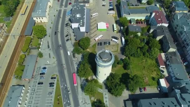 Water Tower Piotrkow Trybunalski Wieza Cisnien Aerial View Poland High — Stok video
