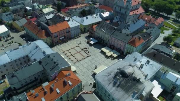 Praça Mercado Cidade Velha Piotrkow Trybunalski Stare Miasto Rynek Aerial — Vídeo de Stock