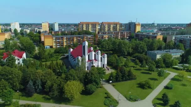 Church Piotrkow Trybulanski Kosciol Nmp Aerial View Poland High Quality — Stok video
