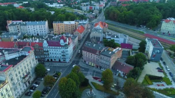 Plac Grunwaldzki Square Swidnica Zeromskiego Aerial View Poland High Quality — Stockvideo