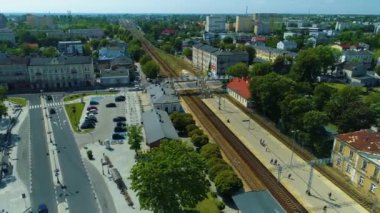 Railway Station Piotrkow Trybunalski Dworzec Kolejowy Aerial View Poland. High quality 4k footage