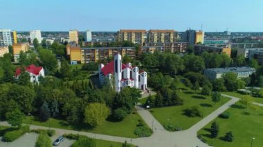 Church Piotrkow Trybulanski Kosciol Nmp Aerial View Poland. High quality 4k footage