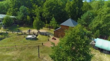 Skansen Pilica River Tomaszow Mazowiecki Aerial View Poland. High quality 4k footage