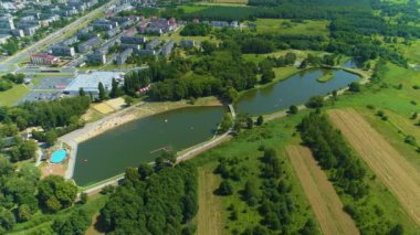 Water Park Lewityn Pabianice Aerial View Poland. High quality 4k footage