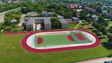 Football Field Piotrkow Trybulanski Boisko Aerial View Poland. High quality 4k footage