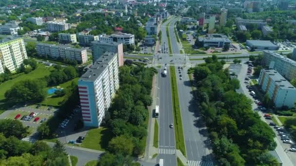 Grande Crossroads Street Sikorski Piotrkow Trybunalski Vista Aérea Polónia Imagens — Vídeo de Stock