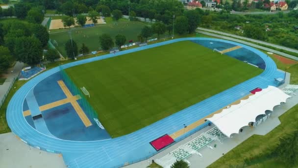 Stadion Polonia Swidnica Stadion Aerial View Polen Hoge Kwaliteit Beeldmateriaal — Stockvideo