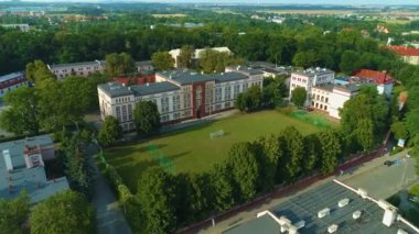 Primary School Swidnica Szkola Podstawowa Aerial View Poland. High quality 4k footage