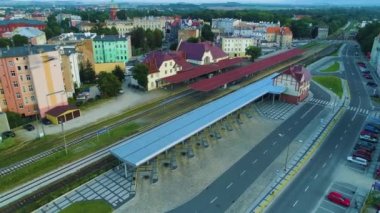 Railway Station In Swidnica Dworzec Kolejowy Aerial View Poland. High quality 4k footage