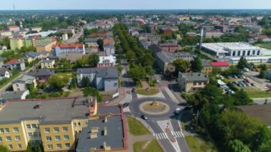Pilsudskiego Street Tomaszow Mazowiecki Rondo Aerial View Poland. High quality 4k footage