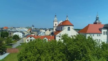 Sanctuary Old Town Piotrkow Trybunalski Stare Miasto Aerial View Poland. High quality 4k footage