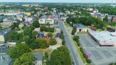Center Three Crowns Pabianice Trzy Korony Aerial View Poland. High quality 4k footage
