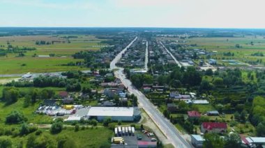 Entry Road To Pabianice Rondo Aerial View Poland. High quality 4k footage