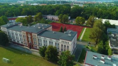 Primary School Playground In Swidnica Boisko Szkola Aerial View Poland. High quality 4k footage