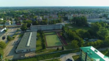 School Team Sports Field Radomsko Aerial View Poland. High quality 4k footage