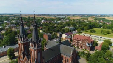 Church Pabianice Kosciol Nmp Zamkowa Aerial View Poland. High quality 4k footage