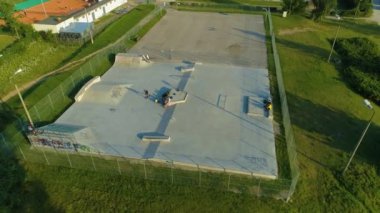 Skatepark Park Solidarnosci Radomsko Aerial View Poland. High quality 4k footage