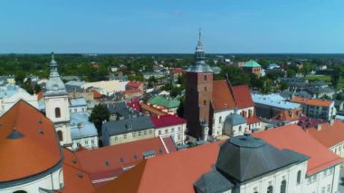 Basilica Old Town Piotrkow Trybunalski Stare Miasto Bazylika Aerial View Poland. High quality 4k footage