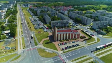 Church Pabianice Kosciol Aerial View Poland. High quality 4k footage