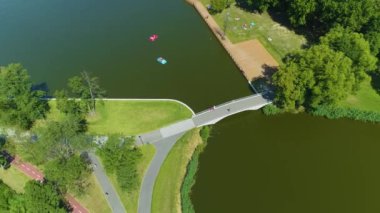 Water Park Bridge Lewityn Pabianice Most Aerial View Poland. High quality 4k footage