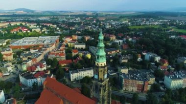 Cathedral In Swidnica Katedra Aerial View Poland. High quality 4k footage