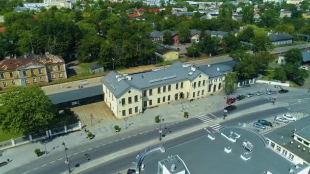 Železniční Stanice Piotrkow Trybunalski Dworzec Kolejowy Aerial View Polsko Vysoce — Stock video