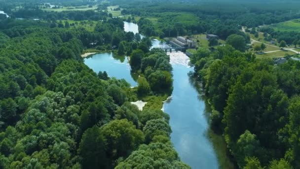 Příjem Vody Pilica River Tomaszow Mazowiecki Aerial View Polsko Vysoce — Stock video