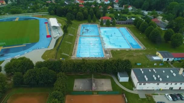 Summer Swimming Pool Swidnica Basen Letni Aerial View Poland High — Wideo stockowe