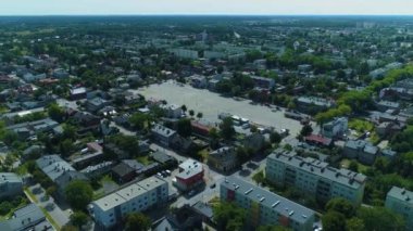 Market Square Pabianice Rynek Aerial View Poland. High quality 4k footage