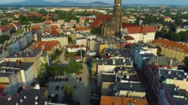 Street Cathedral In Swidnica Katedra Aerial View Poland. High quality 4k footage