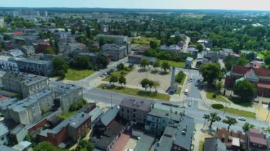 Church Old Market Square Pabianice Kosciol Stary Rynek Aerial View Poland. High quality 4k footage