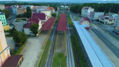 Railway Station In Swidnica Dworzec Kolejowy Aerial View Poland. High quality 4k footage