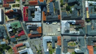 Old Town Market Square Piotrkow Trybunalski Stare Miasto Rynek Aerial View Poland. High quality 4k footage