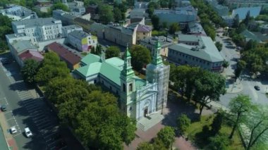 Centrum Church Tomaszow Mazowiecki Kosciol Aerial View Poland. High quality 4k footage