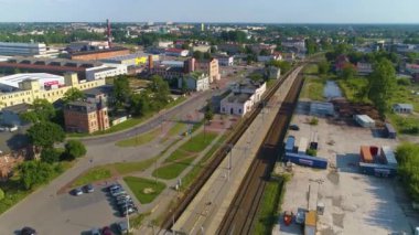 Railway Station Radomsko Stacja Kolejowa Aerial View Poland. High quality 4k footage