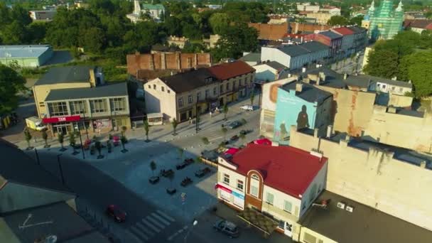 Centrum Reymonta Main Street Radomsko Aerial View Poland High Quality — Stockvideo