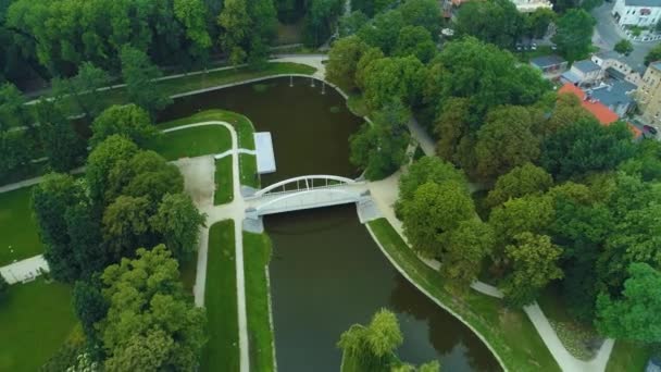 Bridge River Witoszowka Central Park Swidnica Aerial View Poland High — Video Stock