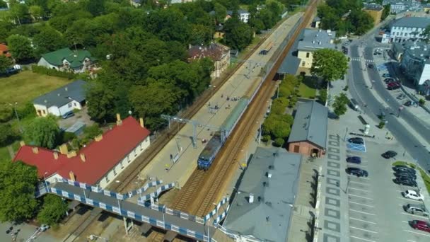 Train Railway Station Piotrkow Trybunalski Dworzec Kolejowy Aerial View Poland — Wideo stockowe