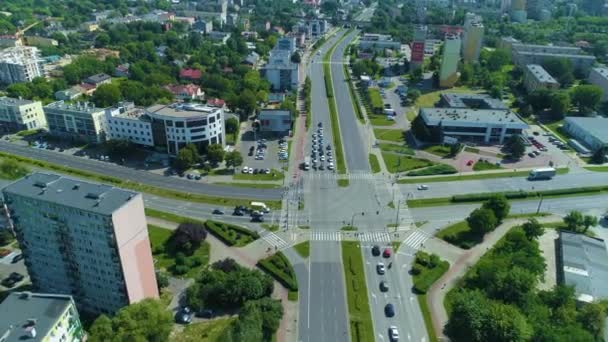 Grande Crossroads Street Sikorski Piotrkow Trybunalski Vista Aérea Polónia Imagens — Vídeo de Stock
